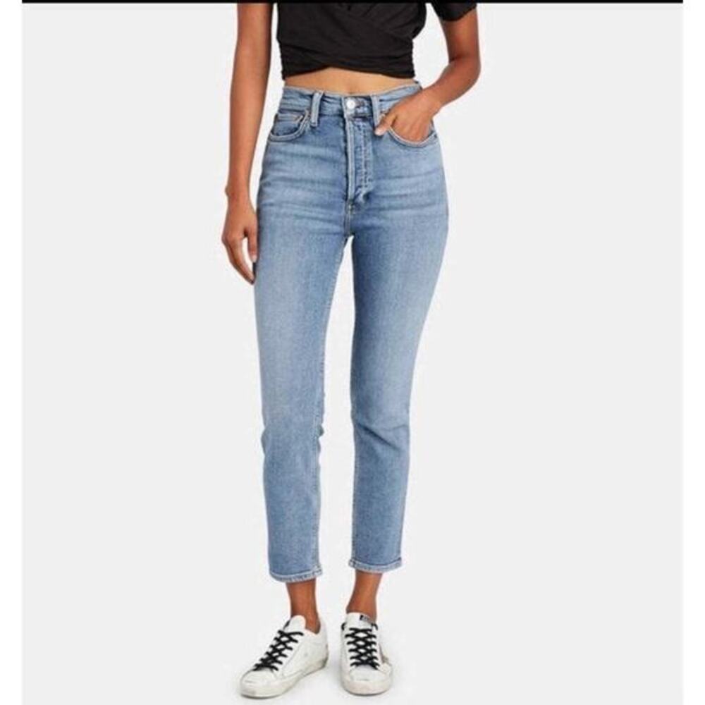 RE/DONE 90s High-Rise Ankle Crop Jeans In Mid 90s Wash Button Fly Size 26 / US 2